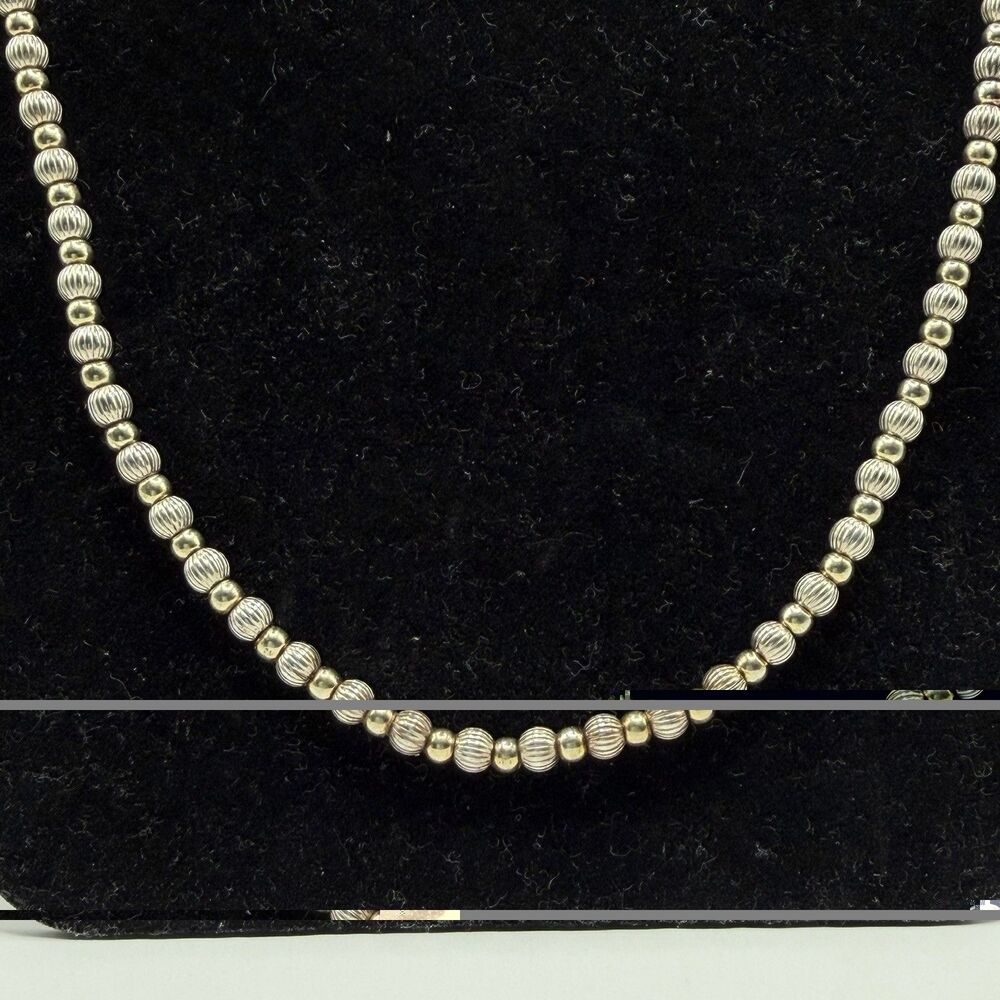 925 Sterling Silver Vermeil Bead Ball Necklace 30" 21g Two Tone Jewelry